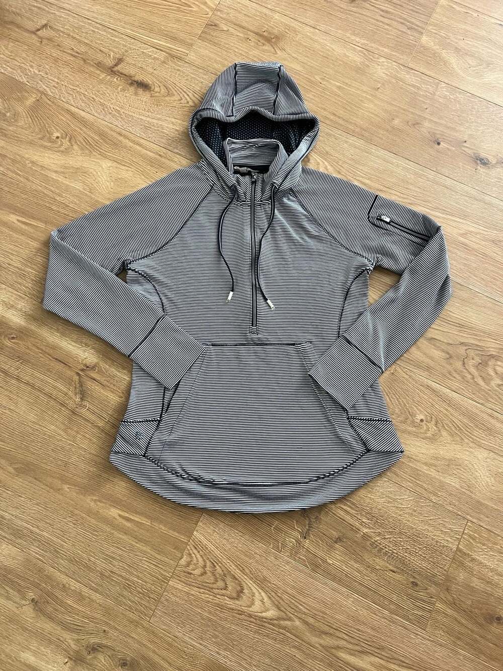 Athleta Heavenly Heights Half Zip Hoodie Size M Navy White Stripe